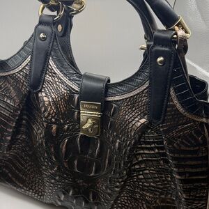 Brahmin Dark Brown Embossed Shoulder Bag